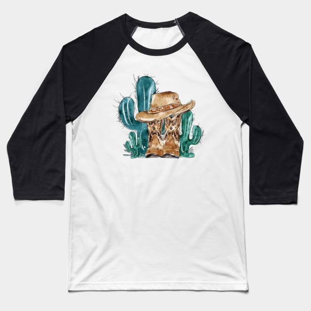 Cowboy hat with boots.Cactus Baseball T-Shirt by HJstudioDesigns